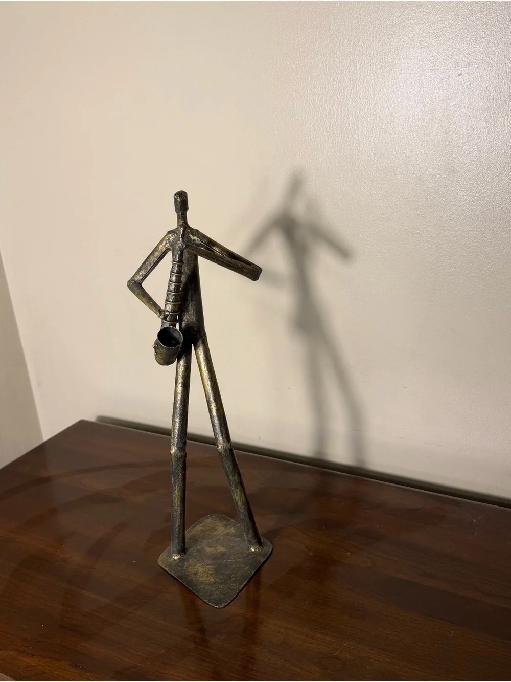 Z Gallerie brutalist style saxophone player tube metal sculpture approximate 15